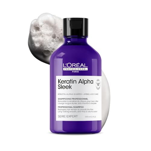 Image of L'Oreal Professionnel Keratin Alpha Sleek Anti-Frizz Shampoo with Sulphate-Free Formula | Frizz Control and Smoothness for frizz hair | Validated on Indian hair | 300 ml