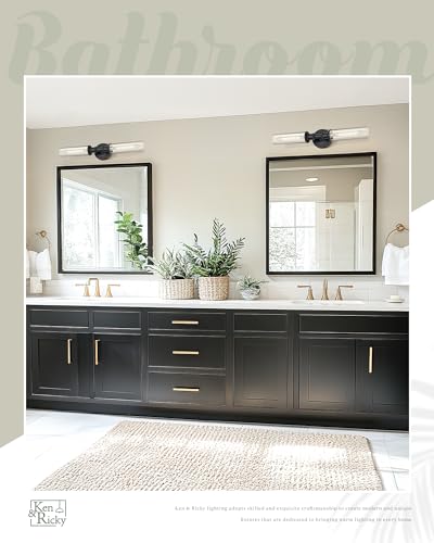 Image of Ken & Ricky Hardwired Modern 24 inch Wall Sconces Set of Two, Black | Clear Glass,Easy Install,Sconces Decor，2PK,Wall Light fixtures for Bathroom Mirror Living Room Hallway Bedroom