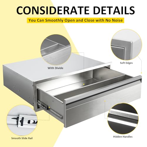 Image of Outdoor Kitchen Drawers 30 inch W x 10 inchH Flush Mount BBQ Single Drawers with Divider,Stainless Steel Built-in Drawer for Outdoor Kitchen Island Patio Grill Station