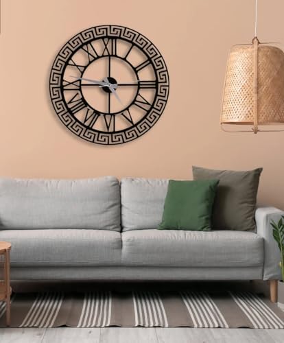 Image of Wall Clock Stylish Metal Analog Wall Clock for Living Room, Bedroom, Office, Kitchen, Home and Hall | Antique Fancy Big Size Modern Wall Watch (Black ST-20, 40 CM)
