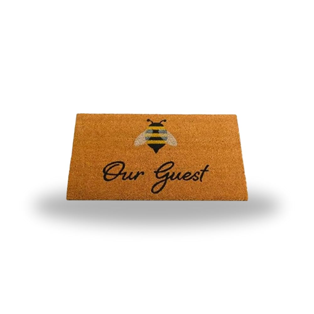 Garden Mile Brown Bee Our Guest Coir Door Mats | Durable Door Mats Indoor And Outdoor | Natural Coir Weather Resistant Eco-Friendly Entrance Front Door Mat | Outside Door Mats For Front Door (Bee Our Guest)