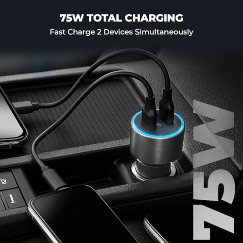 Image of MOZEN by Amkette PowerPro 75W Car Charger Type C 45W + USB A 30W Dual Port Car Charger Socket, Fast Charging, Metal Build, Safety Protections, Multi-Device Compatible - Mobiles, Tablets & More