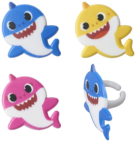 Decopac Baby Shark Rings, Cupcake Decorations Featuring Baby Shark, Mommy Shark, And Daddy Shark, Blue, Pink, And Yellow 3D Food Safe Cake Toppers – 24 Pack #TOP1