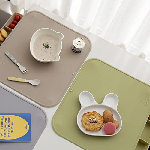Mile:b Baby Toddler Placemat,Non Slip With 4 Suction Cups,Non Tilting Food Catcher With 2 Guards,16X14In,A Hanging Loop For Easy Drying(Olive Green) #TOP2