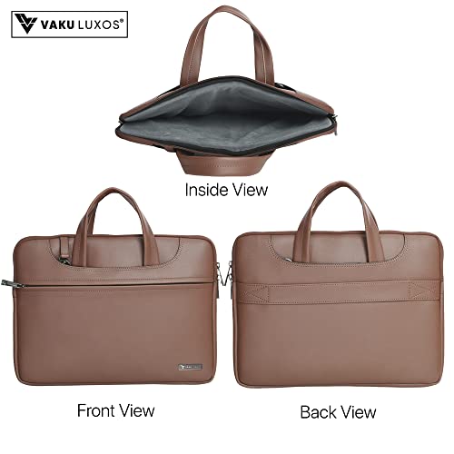 Vaku Luxos® DA Italiano 14 Inch Laptop Bag Leather Collection Messenger Organizer Shoulder Sling Office Bag for Men & Women with Free Hard Disk Pouch for Laptop and up to MacBook 15" (Brown)