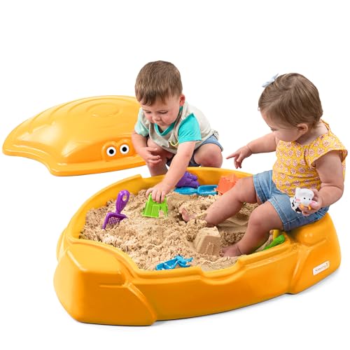 Image of Simplay3 Coastal Crab Fully Assembled Sandbox for Kids, Toddler Outdoor Sand Box with Lid for Playground, Backyard, Ages 1.5 to 5 Years, Made in USA, Cheddar