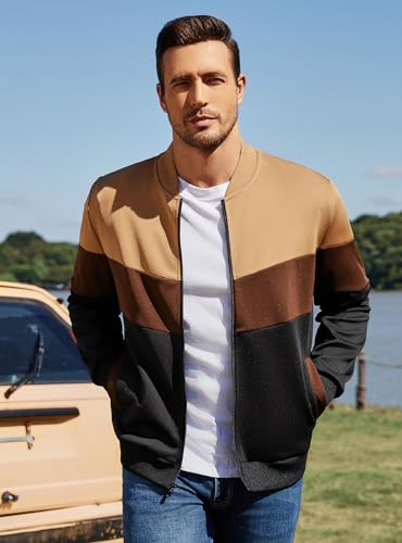 Image of Men's Lightweight Varsity Jacket Casual Bomber Jacket Stylish Color Block Coat