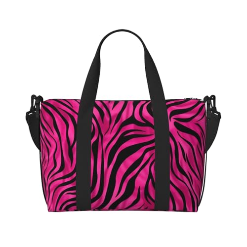 Pink Zebra Print Travel Duffel Bag Zebra Skin Carry On Tote Bag for Women Large Shoulder Weekender Overnight Bag Sports Gym Bag