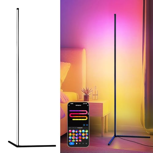 LuminexDesigns Lámpara de Pie LED RGB 150cm – Lámpara Esquinera Regulable con Mando, Control por Voz Alexa, Luz Ambiental para Salón, Dormitorio, Sala de Juegos