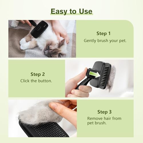 Image of Pecute Skin Friendly Self-Cleaning Slicker Brush for Dog & Cat Shedding | 1 click clean, Lightweight, Undercoat hair removal, For short /long /double /white coats
