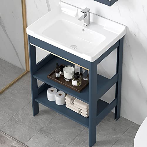 Fregadero De Cerámica Independiente Con Consola, Armario De Almacenamiento Para Lavabo Con Pedestal O Doble Estante De Almacenamiento Con Soporte Y Kit De Desagüe, Lavabo De Sobremesa Para Baño, Para