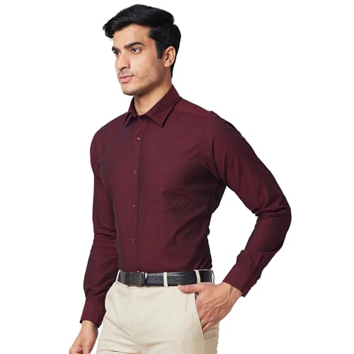 Image of Raymond Slim Fit Self Design Dark Maroon Shirt