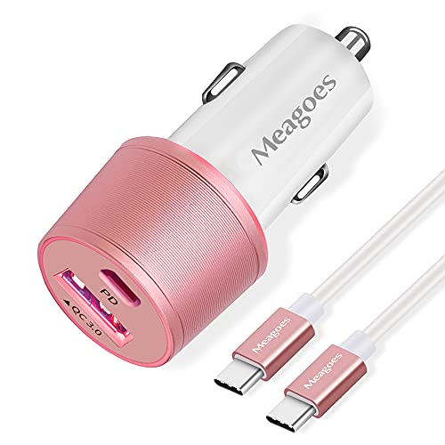 Meagoes USB C Car Charger, 48W 2-Port Fast Charging Adapter with PD&QC3.0 Compatible for iPhone 16/15 Pro Max/Samsung Galaxy S25/S24/S23/S22/S21/S20 Plus/Ultra/Note 20/10, iPad Pro-3.3ft Type C Cord