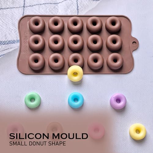 Image of HS Small Donut Silicone Mould, Non-Stick Food Grade Silicone Mould for Chocolate, Candy, Jelly & Ice Cube (Brown)