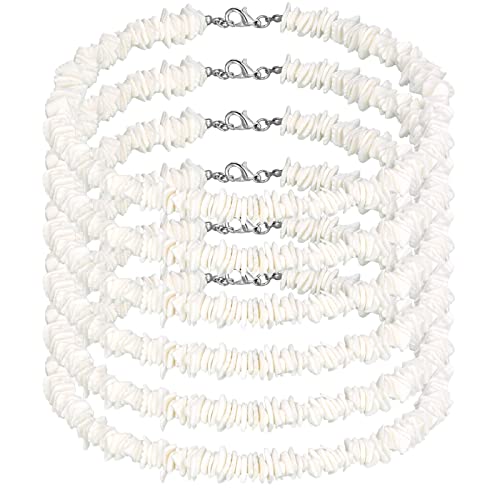 Funtery 6 Pcs White Puka Shell Necklace Hawaiian Seashell Necklace Beach Necklaces Clam Chips Surfer Necklace with 6 Extended Chain for Men Women