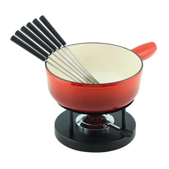 Zestaw fondue z żeliwnym z regulowanym palnikiem, idealny do czekolady, karmelu, mięsa, 4-6 osoby