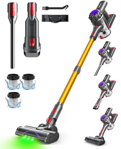Ivormentico Cordless Vacuum Cleaner 50 Mins/40 KPA Battery Vacuum Cleaner with Geen LED Wireless Cleaner with Upgraded Floor Brush Vacuum Cleaner Battery for Pet Hair Gold