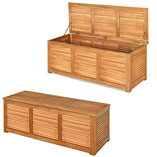 TANGZON Wooden Garden Storage Box, Solid Acacia Wood Deck Box with Lid, Outdoor Cushion Pillow Blanket Storage Bench Chest Container for Patio Balcony Yard (120 x 45 x 45cm)