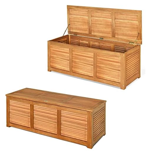 TANGZON Wooden Garden Storage Box, Solid Acacia Wood Deck Box with Lid, Outdoor Cushion Pillow Blanket Storage Bench Chest Container for Patio Balcony Yard (120 x 45 x 45cm)