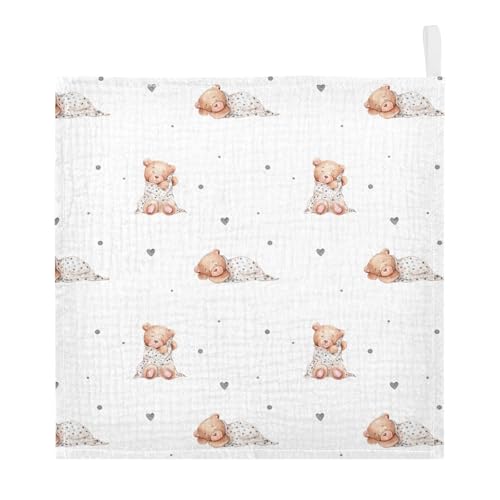 Image of vvfelixl Baby Washcloths Cotton Cute Sleeping Teddy Bears Baby Muslin Washcloths Soft Baby Face Towel for Newborn Infants Baby Wipes, 11.8 X 11.8 inch, one sizex5