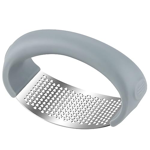 Wolpin Garlic Crusher Presser Ring Garlic Kitchen Tool Multi-Function Manual Portable Ginger Mincer, Stainless Steel