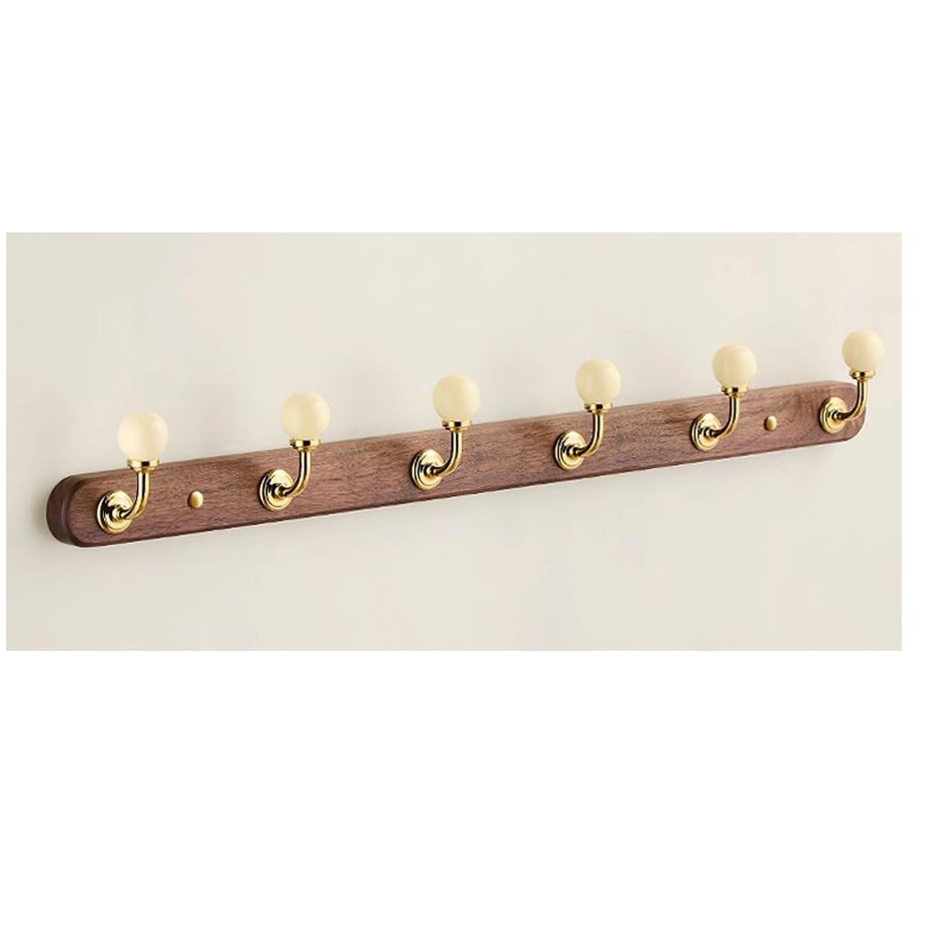 Zhouxiao White Wood Coat Rack Wall Mount,Walnut Wood Coat Hooks Hanger Wall Mounted 6Hook