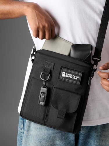 Image of The Souled Store Raven Sling Bags | Premium Polyester Matty Crossbody Bag | Compact Messenger Rucksack with Water-Resistant Lining & 11 inch iPad Sleeve for Men & Women