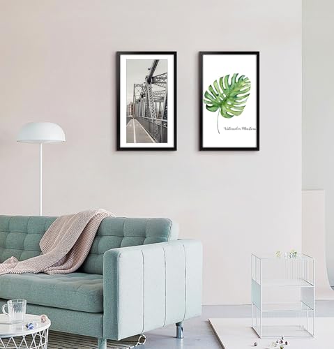 Image of Frametory, 14x24 Picture Frame With Mat for 11x22 Picture - High Definition Glass Wide Molding - Preinstalled Wall Mounting Hardware (Black, 2 Pack)