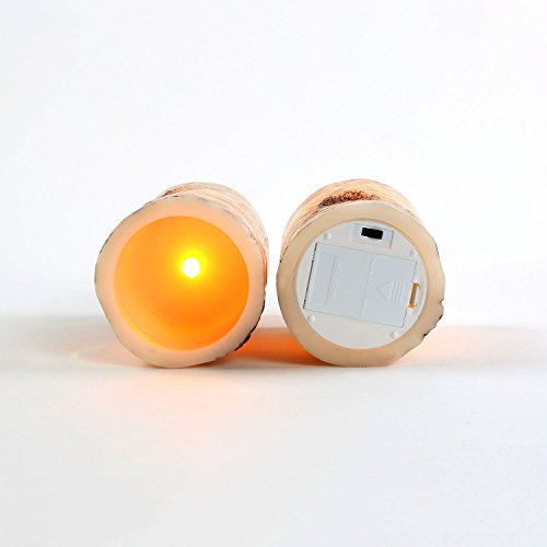 2 Birch Bark Flameless Pillar Candles with Warm White LEDs, Wax, Variety Set, Battery Operated - Thumbnail 4