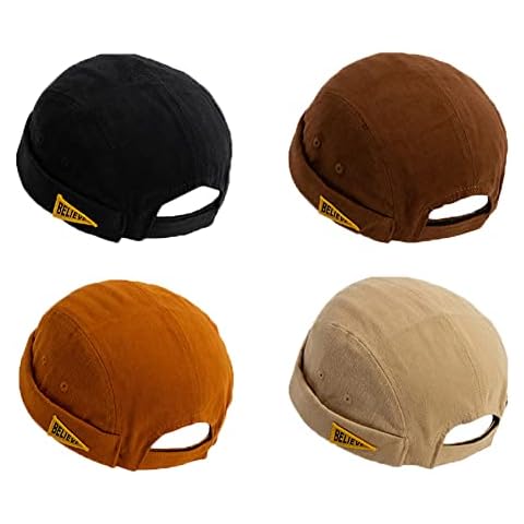 4 Pack Docker Hat Brimless Hats Skullcap Beanie Hat Cap for Men Women Corduroy Retro Style Rolled Cuff Harbour Hat (4 Pack) Cover