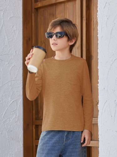 Image of Boys Long Sleeve Shirt Crewneck Solid Color Casual Top with Chest Pocket for Kids 5-14 Years