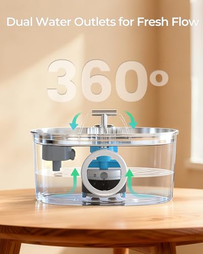 Invengo Katzenbrunnen Edelstahl, Trinkbrunnen für Katze mit 2 Trinkstellen, LED-Anzeige, Wasserstandsanzeige und 5-Fach Filtersystem - Leiser Trinkbrunnen für Katzen und Kleine Hunde, 2.2L