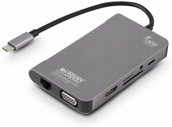 USB C Hub by Urban Factory Hubee Plus 100watt, Docking Station, Dual Monitor HDMI for Notebook/Laptop/Windows/MAC/iOS, Multiport Adapter, 4K HDMI, VGA, RJ45, USB3.0, 100W PD