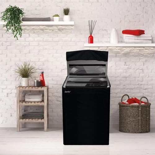 Image of Zerfa Waterproof, Dust-Proof, Sun-Proof Top Loading Fully Automatic Washing Machine Cover Fit and Suitable for all Brand Universal Cover - Black (Dimension - 63 x 63 x 93 CM)