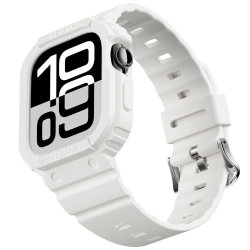 Image of amBand Rugged Case with Band for Apple Watch Series 11 10 42mm, Shockproof & Protective Sport Bumper Cover, Lightweight & Comfortable Strap for Men & Women, White