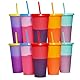 Yisituo 710ml Becher mit Deckel und Strohhalm, 10 Stück Farbwechsel Becher, für Kinder, Mehrweg Plastikbecher, für Partys, Smoothies und Travel (10, Farbenfroh)