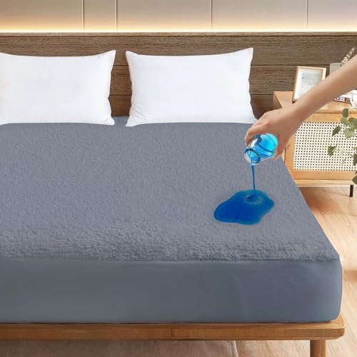 Image of Ayka 100% Waterproof Cotton Terry Mattress Protector Double Size Breathable Hypoallergenic Noiseless Ultra Soft Fitted Bed Protector 72x48 inch Mattress Cover /Bed Cover (Grey, Double (72 * 48 inch))