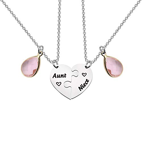 UJIMS Aunt and Niece Heart Matching Necklace Set - Auntie Niece Jewelry for Her Birthday Gift or Nephew Gift