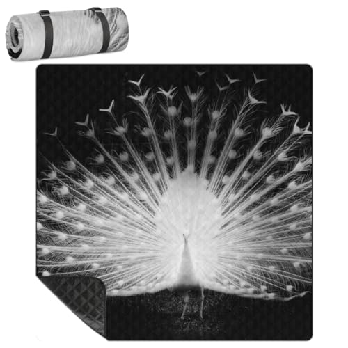 Shimoshe Extra Large Picnic Blankets 79”x 79”, Peacock Opening Waterproof Foldable Picnic Mat with Straps Portable Beach Blanket for Camping Park Grass Beach Indoor