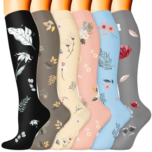 Image of Sooverki Compression Socks for Women & Men 6 Pairs is Best Supportive Knee High Stockings for Circulation, Travel, Nurses