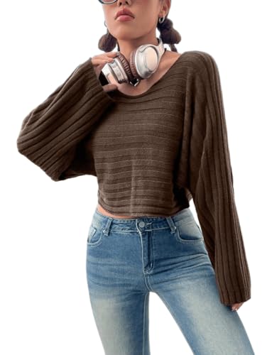 SKAYS Womens Off The Shoulder Cropped Sweater Fall Ribbed Knit Ba...