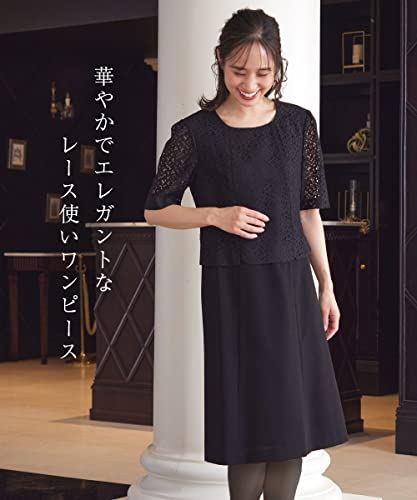 [ニッセン] ブラックフォーマル 喪服 礼服 夏 洗える 防しわ ストレッチ テーラード アンサンブル ジャケット レース使い 前開き ワンピース オールシーズン 大きいサイズ 9枚目