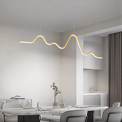Image of Aluminium LED Pendant Light, Linear Design Hanging Light Height Adjustable Ceiling Pendant Lights for Dining Room Living Room Bedroom (Three Color Temperature)