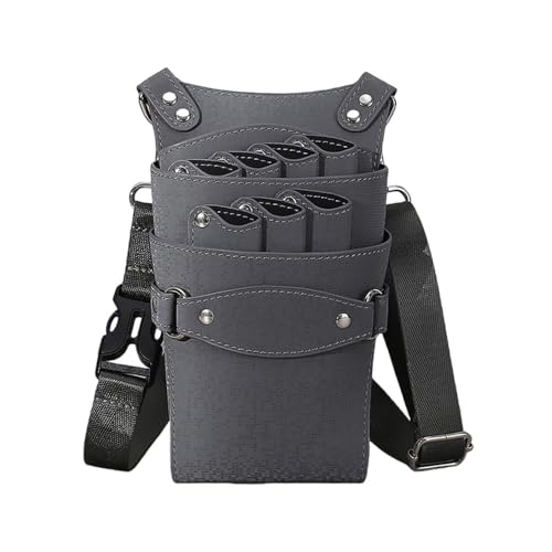 Aeroor 美容師 シザーケース トリマー 大容量 コーム ハサミ収納 ポーチ 理容室 ウエスト ショルダーバッグ 家庭用 トリマー ツールポーチ サロン レザー 理容師 トリマー ベルト付き (グレー)