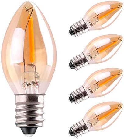 C7 LED Night Light Bulb,Warm White 2200K E12 Candelabra,50lm,5 Pack