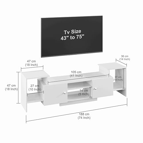 Image of FURNEASER Eptimal Engineered Wood TV Entertainment Unit for 75 Inch TV | Floor TV Stand & Cabinet with Shelves and Doors | Modern TV Unit (Wenge)
