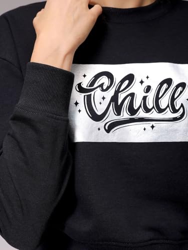 Image of Freehand by The Indian Garage Co Women Relaxed Fit Holographic Cropped Sweatshirt