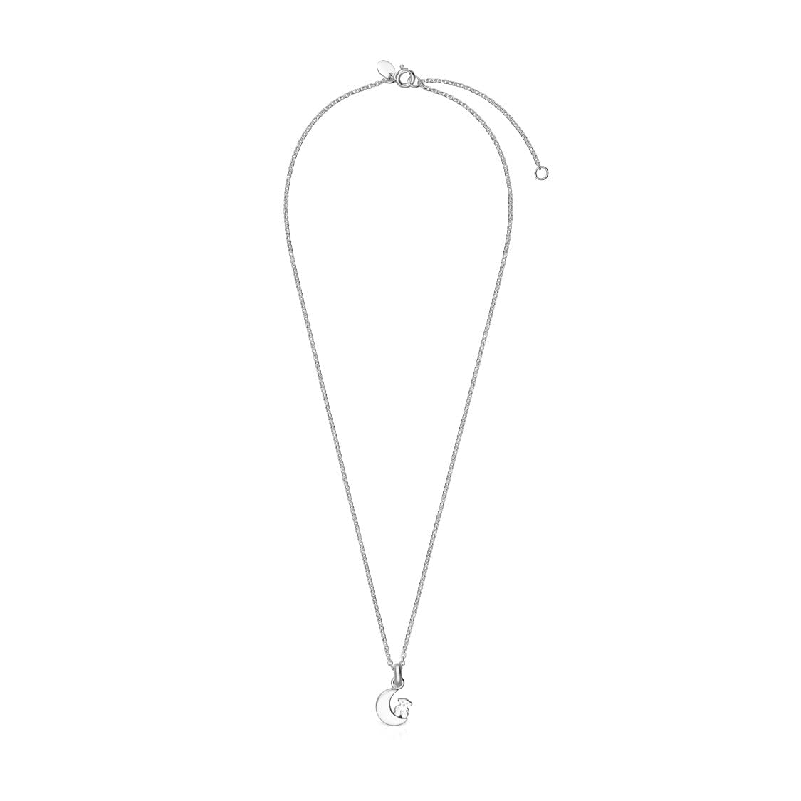 TOUS Collar de Plata de Primera Ley para Mujer con Colgante de Luna de 12 mm, 45 cm de Largo, Delicado y Elegante, Colección Nocturne