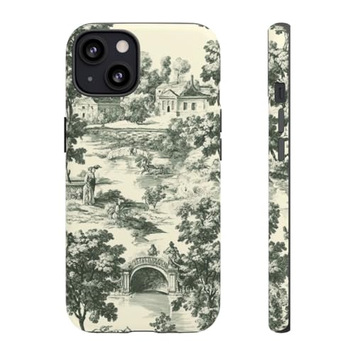 Coque iPhone 13 motif toile de campagne vert bocage - Protection rigide mate élégante