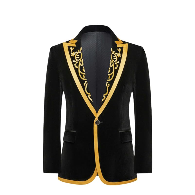 Blazer noir brodé pour homme USTZFTBCL avec col à revers élégant pour costume de scène
